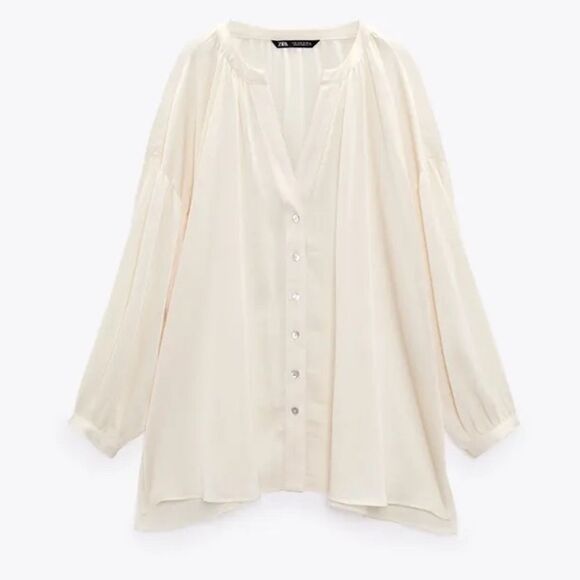 ZARA SATIN EFFECT JACQUARD BLOUSE ECRU - Picture 5 of 10